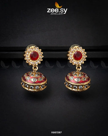 Antique Crystal Heritage Jhumka Earrings Red Earrings - Zeesy Jewellery Pakistan | Premium Artificial & Imitation Jewellery