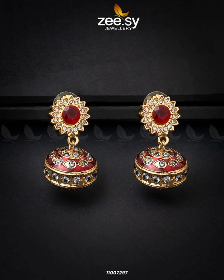 Antique Crystal Heritage Jhumka Earrings Red Earrings - Zeesy Jewellery Pakistan | Premium Artificial & Imitation Jewellery