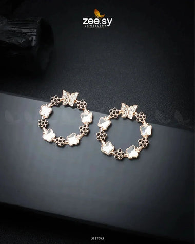 Butterfly Bush Earrings Golden Black Earrings - Zeesy Jewellery Pakistan | Premium Artificial & Imitation Jewellery