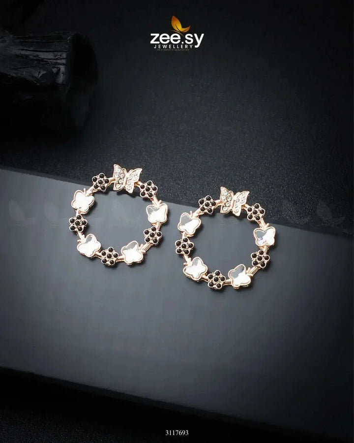 Butterfly Bush Earrings Golden Black Earrings - Zeesy Jewellery Pakistan | Premium Artificial & Imitation Jewellery
