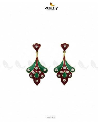 EARRINGS-0568 Center Stone Green-Mahroon & Green Earrings - Zeesy Jewellery Pakistan | Premium Artificial & Imitation Jewellery