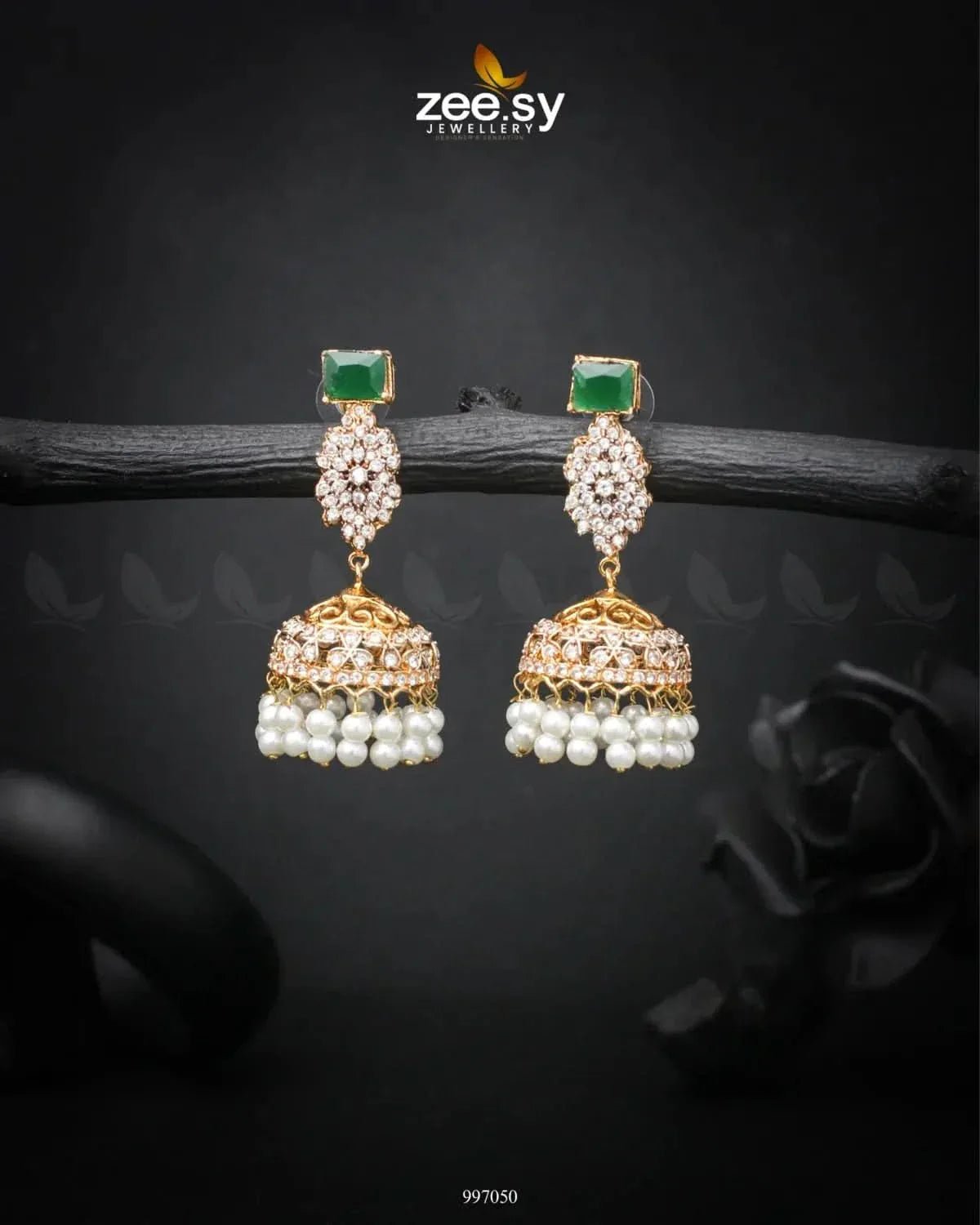 Bloom Jhumka Earrings Green Earrings - Zeesy Jewellery Pakistan | Premium Artificial & Imitation Jewellery