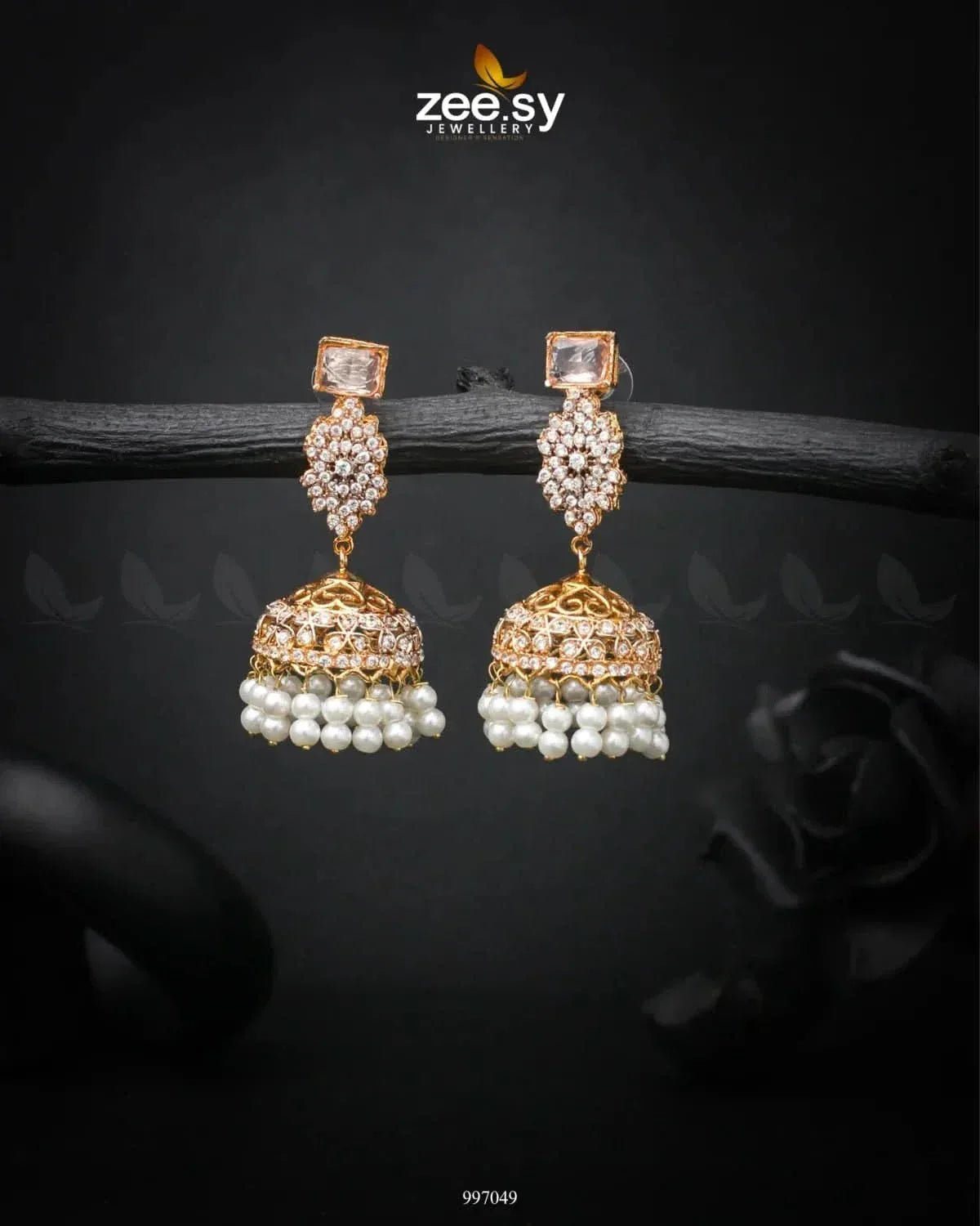 Bloom Jhumka Earrings Champagne Earrings - Zeesy Jewellery Pakistan | Premium Artificial & Imitation Jewellery