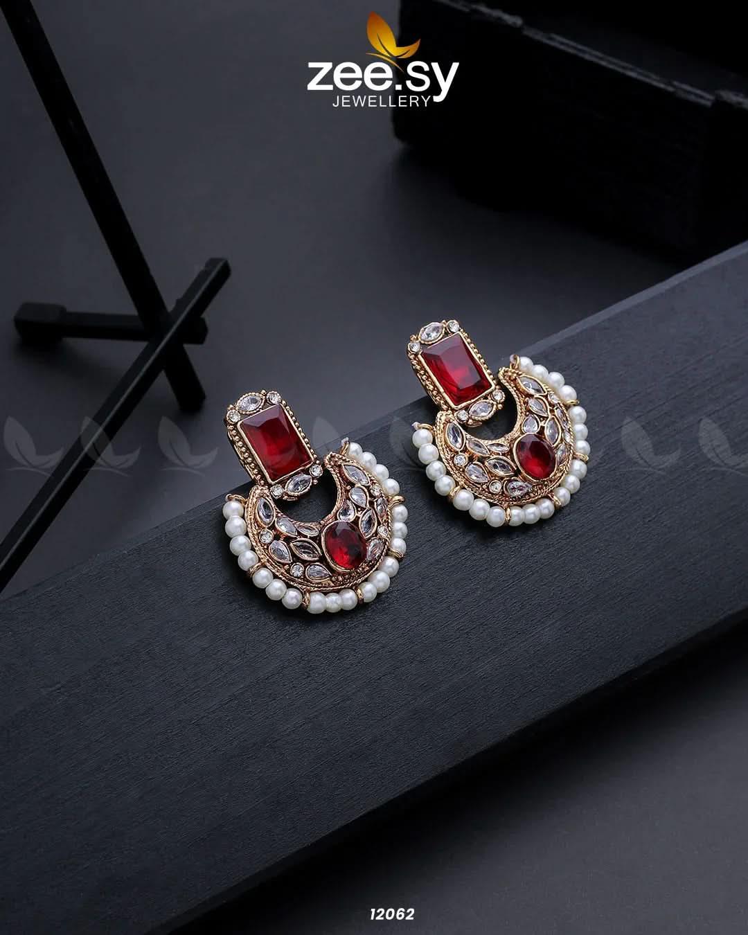 Cluster Pearl Earrings Red Earrings - Zeesy Jewellery Pakistan