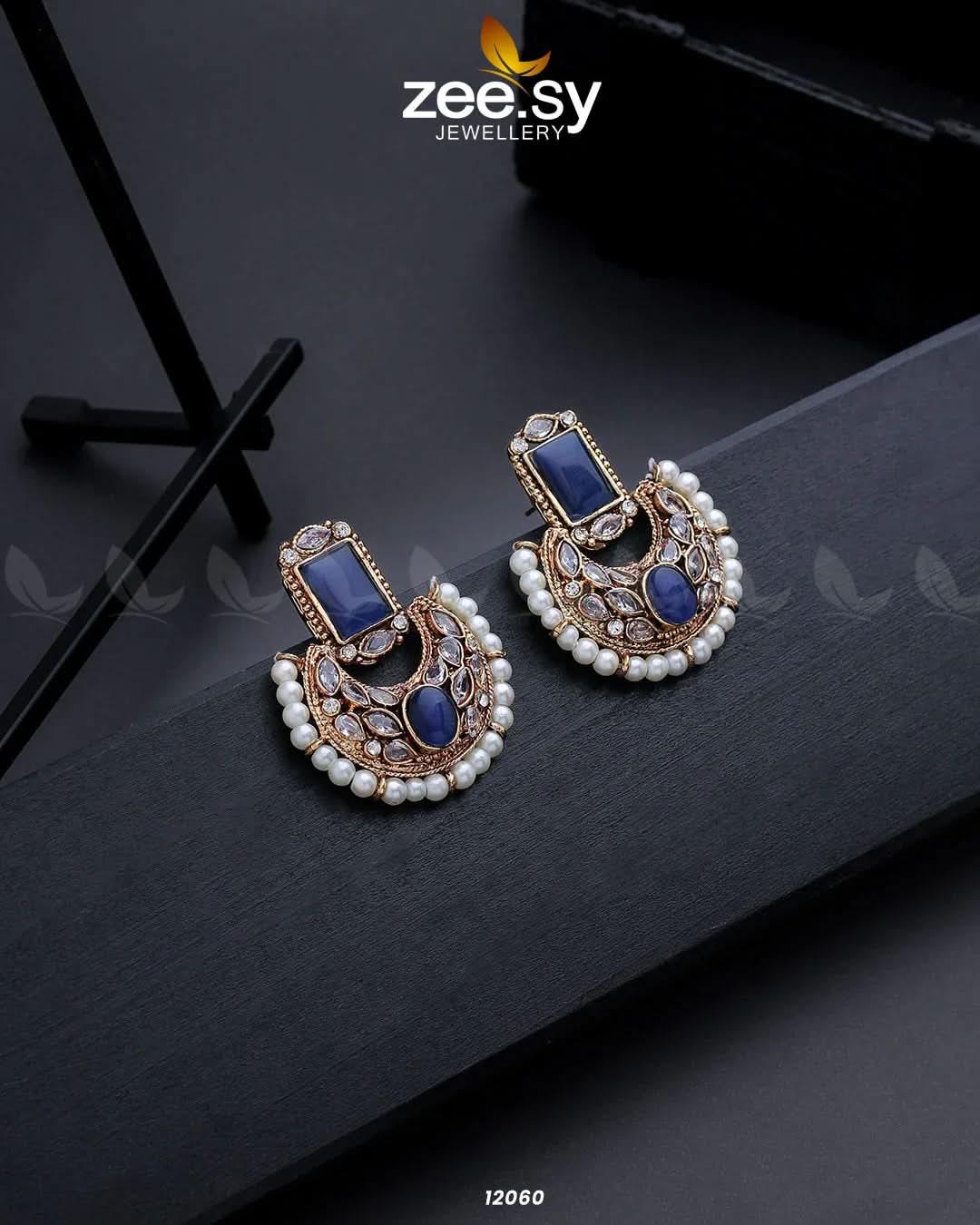 Cluster Pearl Earrings Blue Earrings - Zeesy Jewellery Pakistan