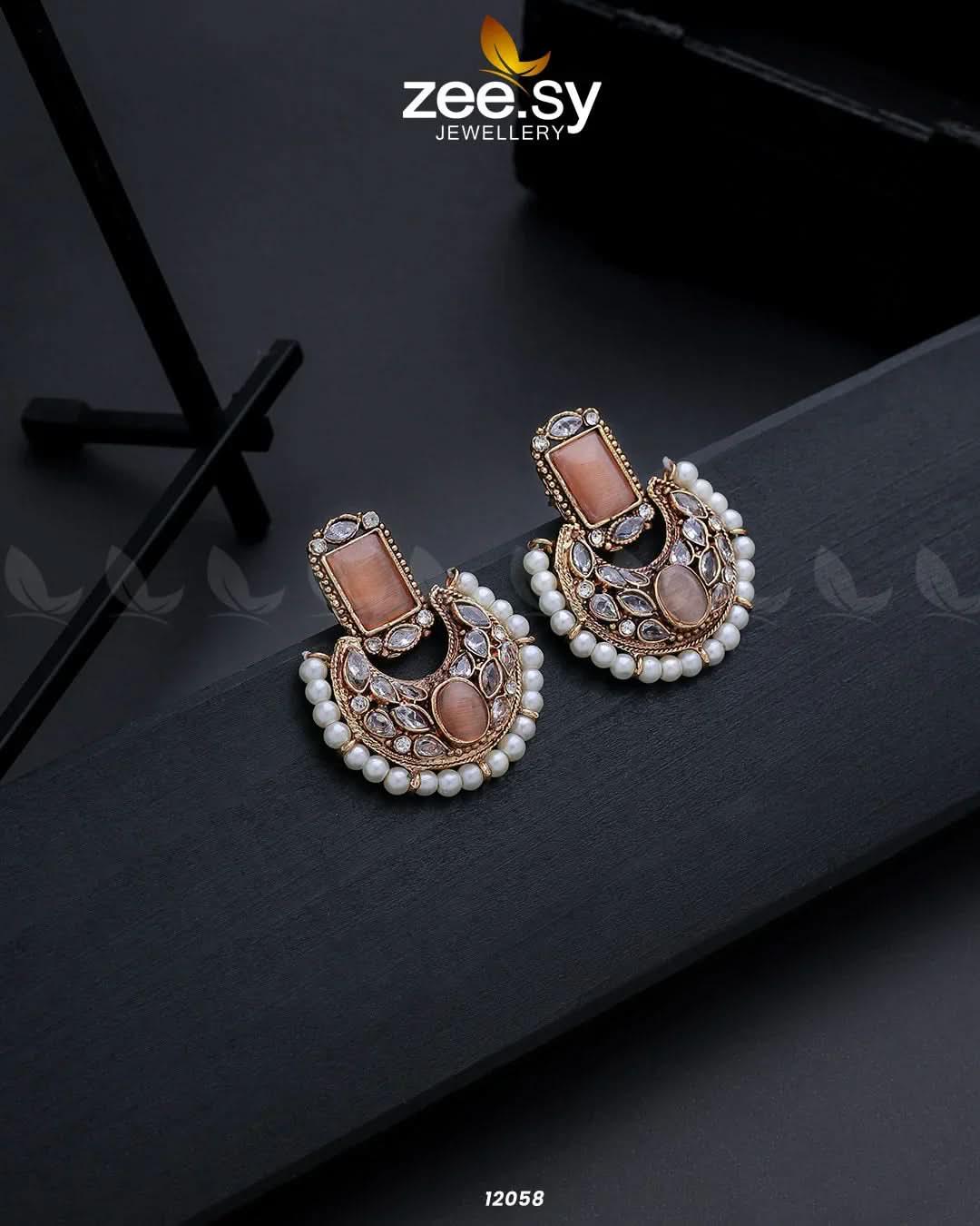 Cluster Pearl Earrings Champagne Earrings - Zeesy Jewellery Pakistan