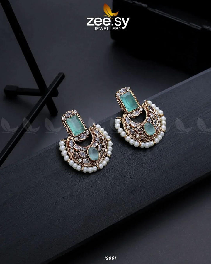 Cluster Pearl Earrings Mint Green Earrings - Zeesy Jewellery Pakistan | Premium Artificial & Imitation Jewellery