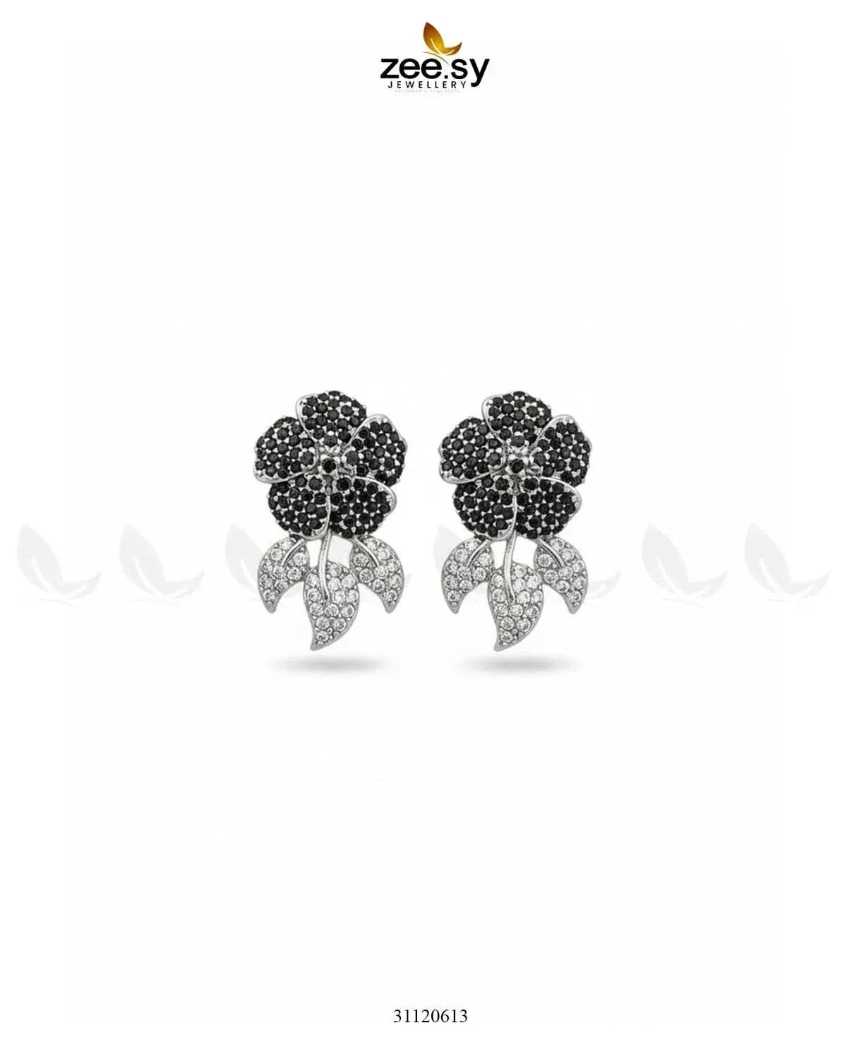 Dazzling Crystal Rose Drop Earrings Black Earrings - Zeesy Jewellery Pakistan | Premium Artificial & Imitation Jewellery