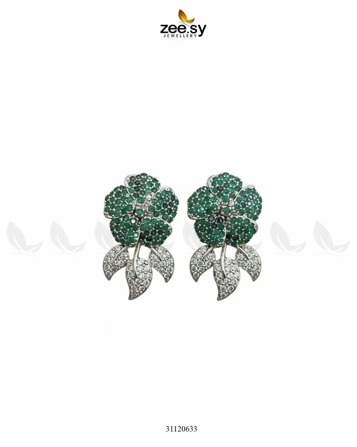 Dazzling Crystal Rose Drop Earrings Green Earrings - Zeesy Jewellery Pakistan | Premium Artificial & Imitation Jewellery