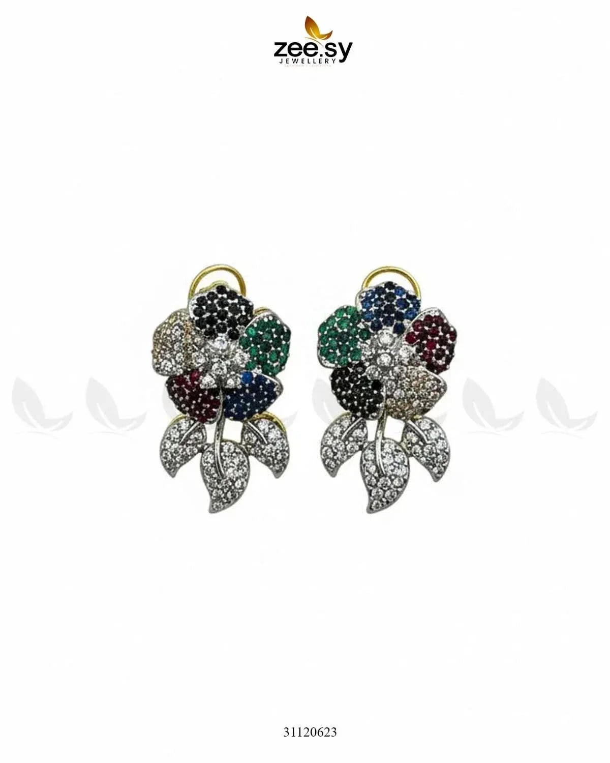 Dazzling Crystal Rose Drop Earrings Multi Earrings - Zeesy Jewellery Pakistan | Premium Artificial & Imitation Jewellery