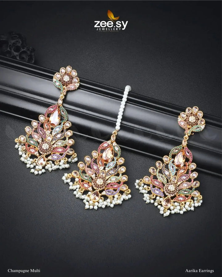 Aarika Earrings Champagne Multi Earrings - Zeesy Jewellery Pakistan | Premium Artificial & Imitation Jewellery