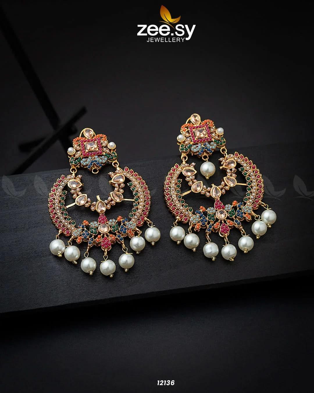 Naurattan Chandbali Earrings Champagne Earrings - Zeesy Jewellery Pakistan | Premium Artificial & Imitation Jewellery
