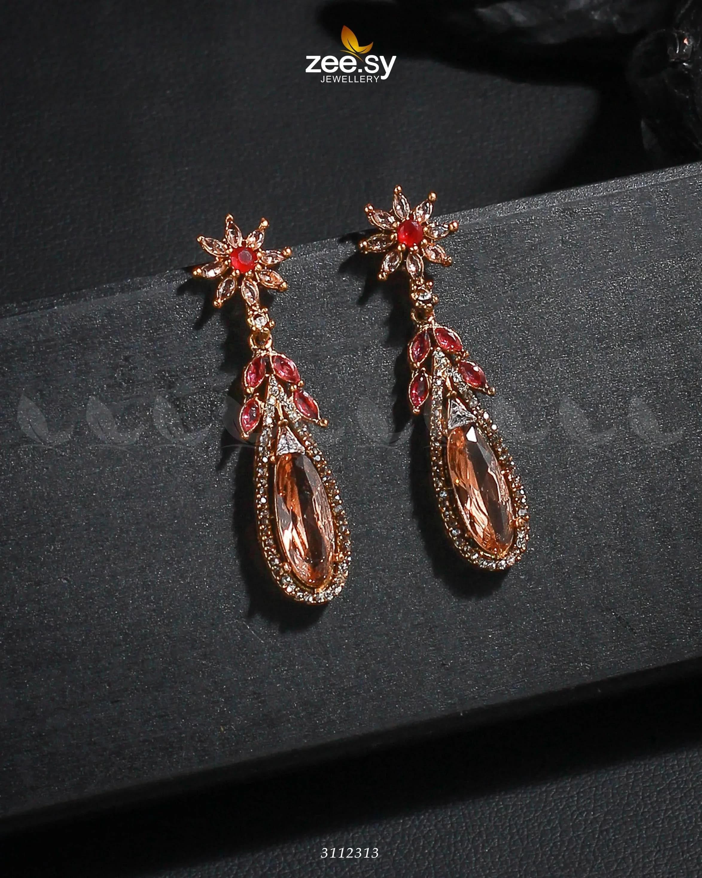 Rimsha's Earrings Champagne Ruby Earrings - Zeesy Jewellery Pakistan