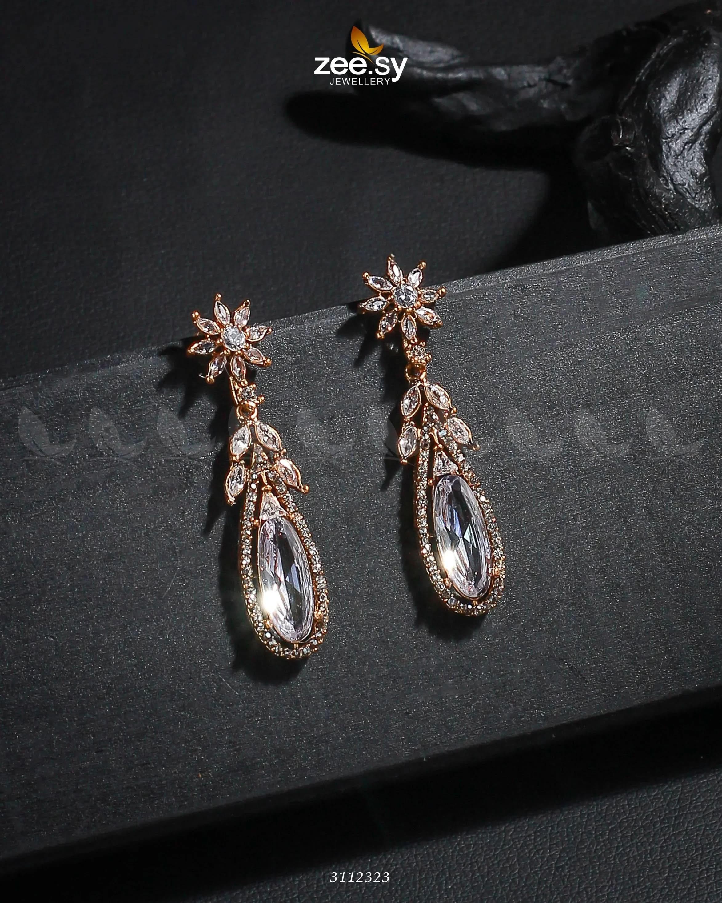 Rimsha's Earrings Golden White Earrings - Zeesy Jewellery Pakistan