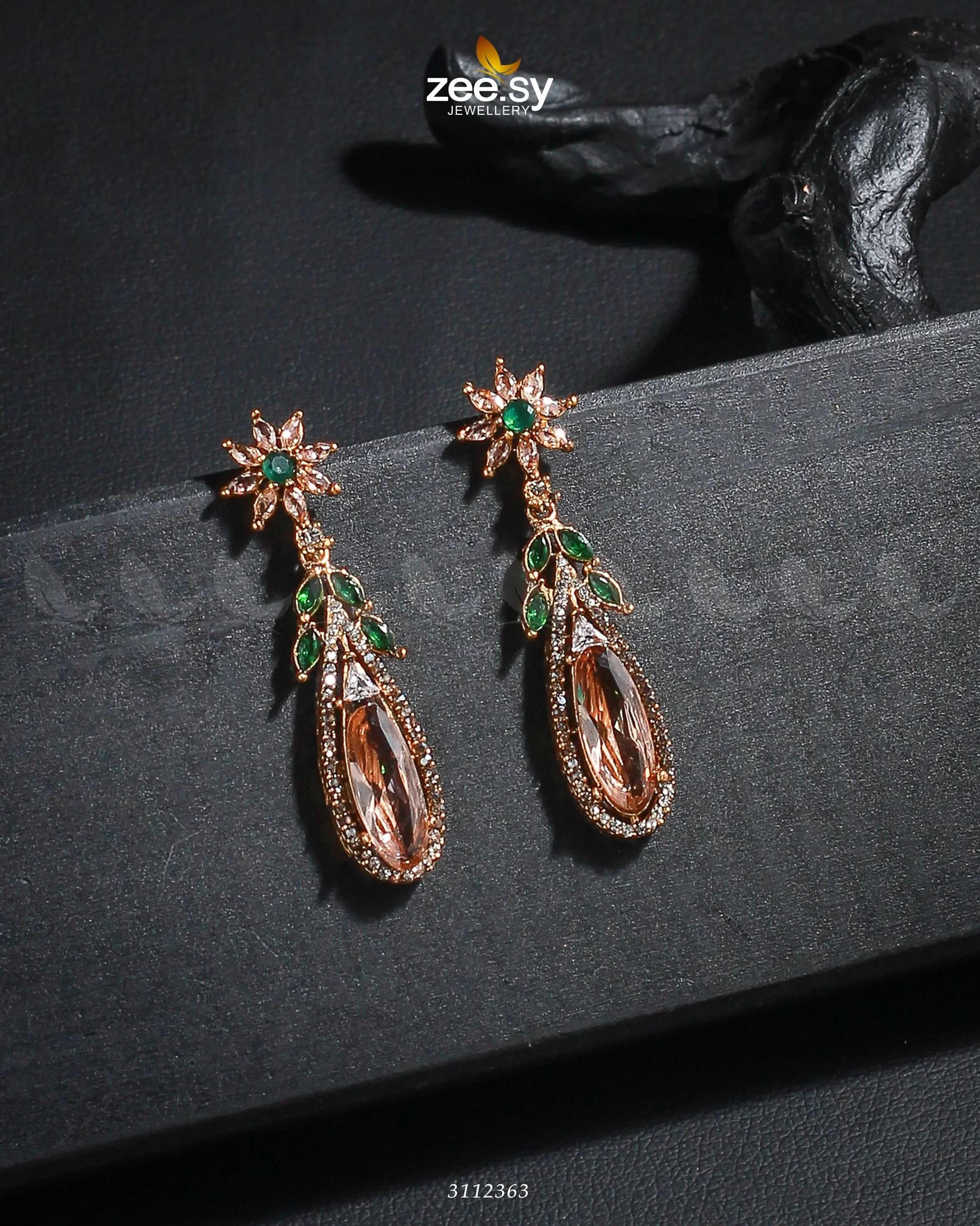Rimsha's Earrings Champagne Green Earrings - Zeesy Jewellery Pakistan