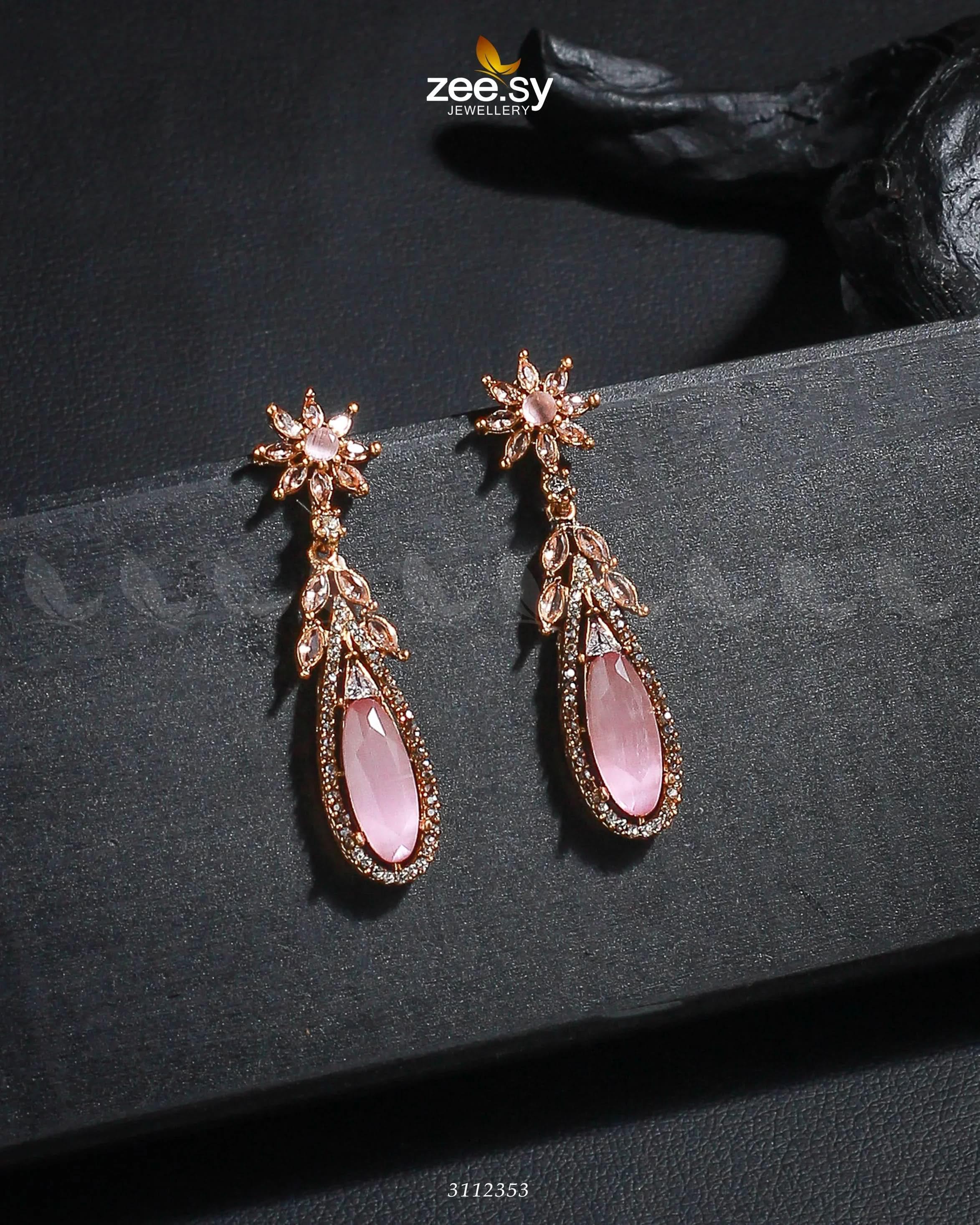 Rimsha's Earrings Golden Mint Pink Earrings - Zeesy Jewellery Pakistan
