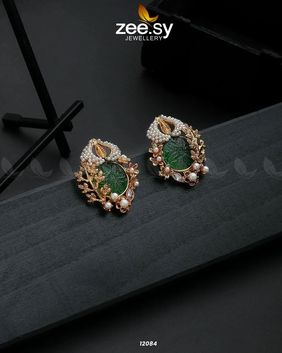 Moonlit Sparkle Green Earrings - Zeesy Jewellery Pakistan | Premium Artificial & Imitation Jewellery