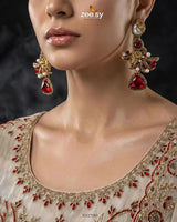 Bella Ruby Statement Drop Earrings Earrings - Zeesy Jewellery Pakistan | Premium Artificial & Imitation Jewellery