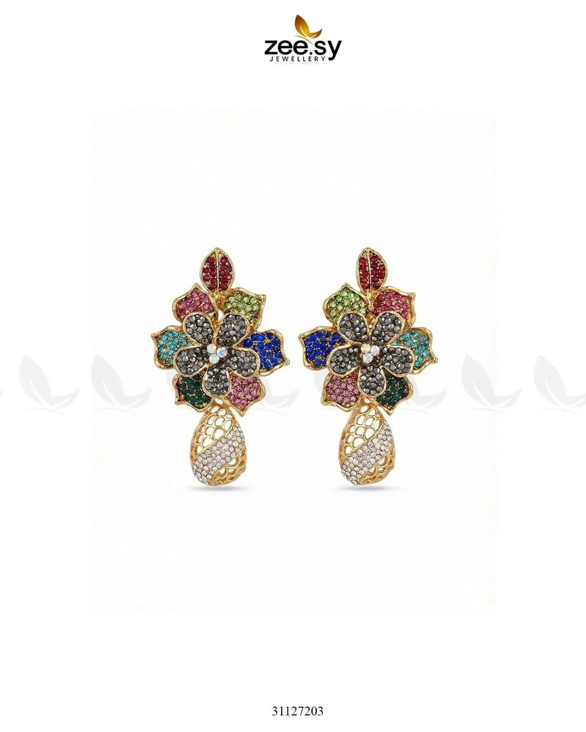Blossom Cubic Stone Earrings Earrings - Zeesy Jewellery Pakistan | Premium Artificial & Imitation Jewellery