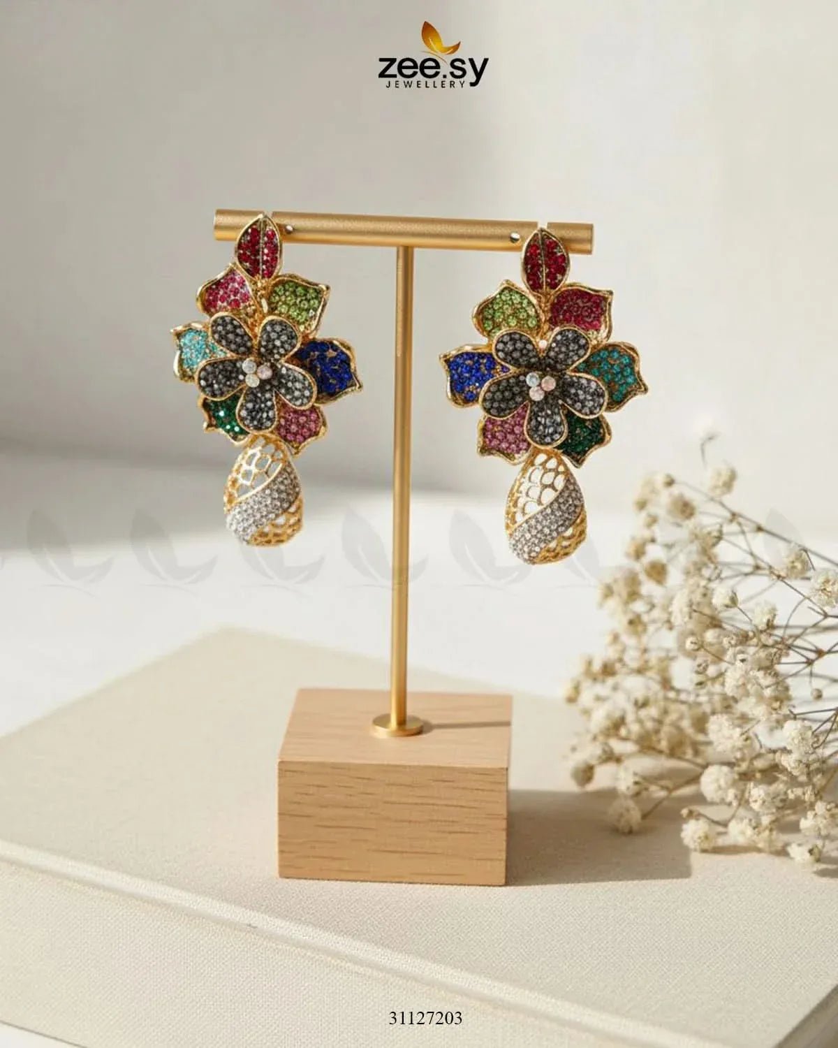 Blossom Cubic Stone Earrings Earrings - Zeesy Jewellery Pakistan | Premium Artificial & Imitation Jewellery