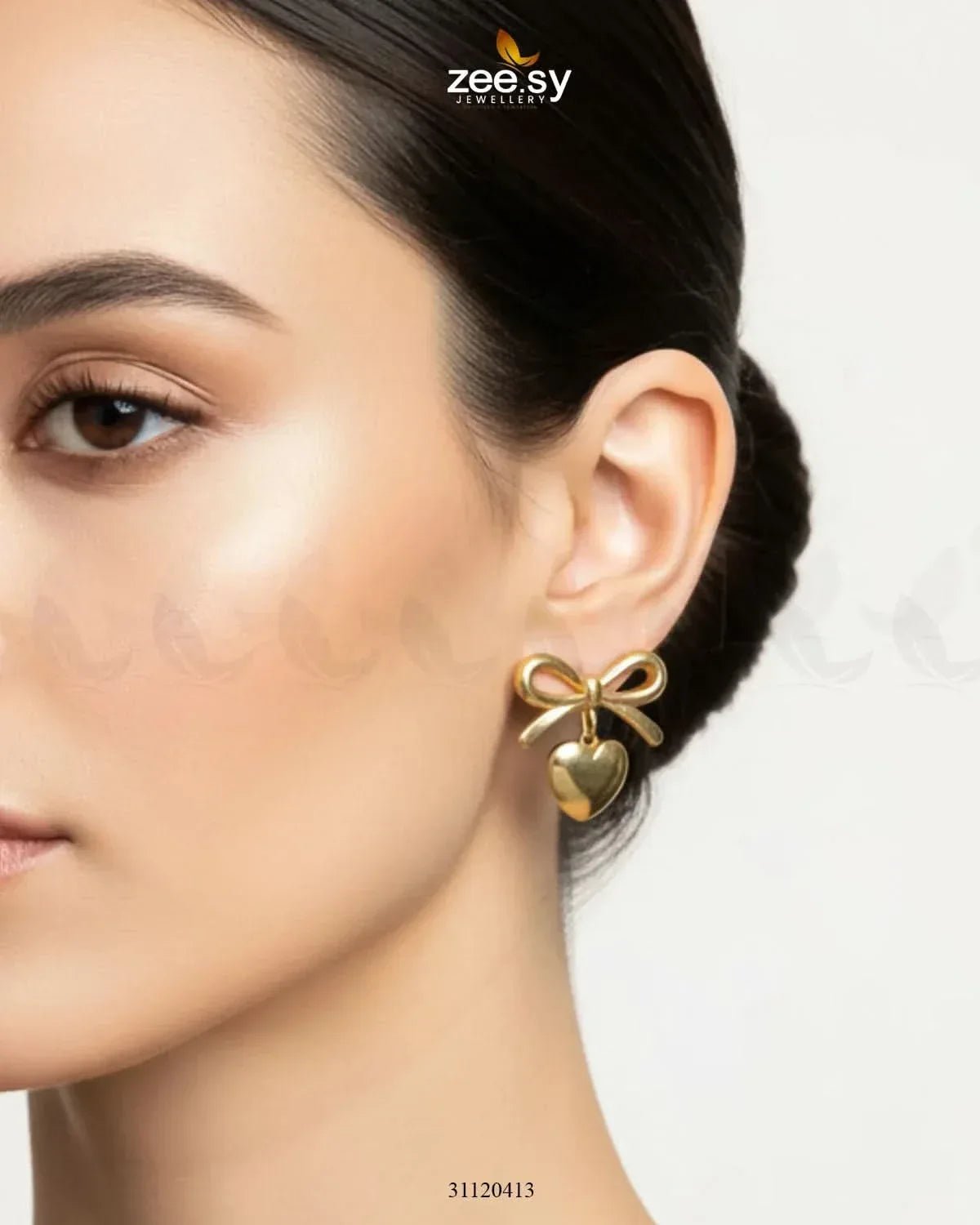 Charming Puffed Heart Bow Drops Earrings - Zeesy Jewellery Pakistan | Premium Artificial & Imitation Jewellery