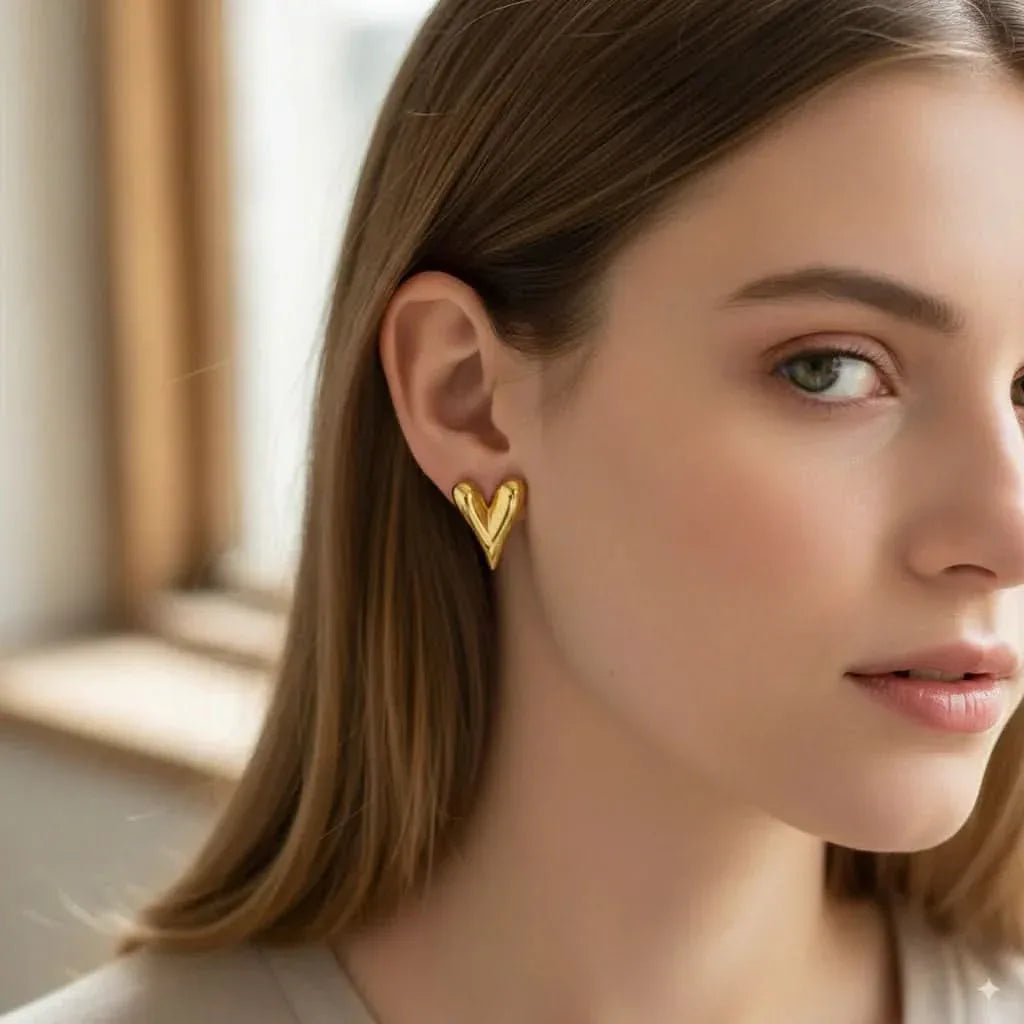 Chic Gold Plated Puffed Heart Stud Earrings Earrings - Zeesy Jewellery Pakistan | Premium Artificial & Imitation Jewellery