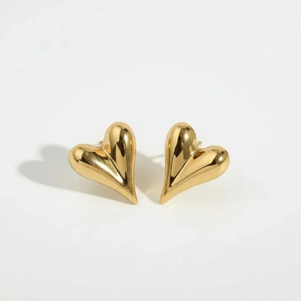 Chic Gold Plated Puffed Heart Stud Earrings Earrings - Zeesy Jewellery Pakistan | Premium Artificial & Imitation Jewellery