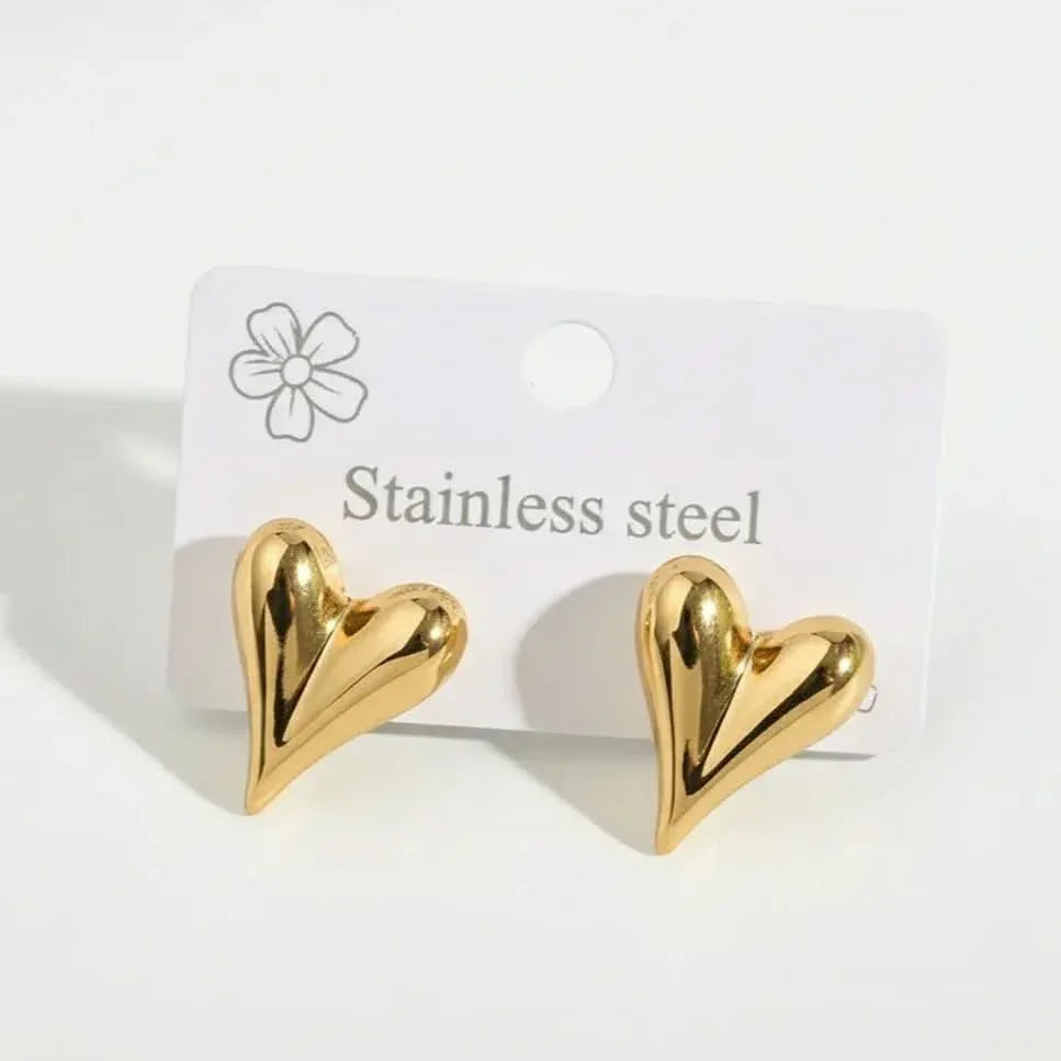 Chic Gold Plated Puffed Heart Stud Earrings Earrings - Zeesy Jewellery Pakistan | Premium Artificial & Imitation Jewellery