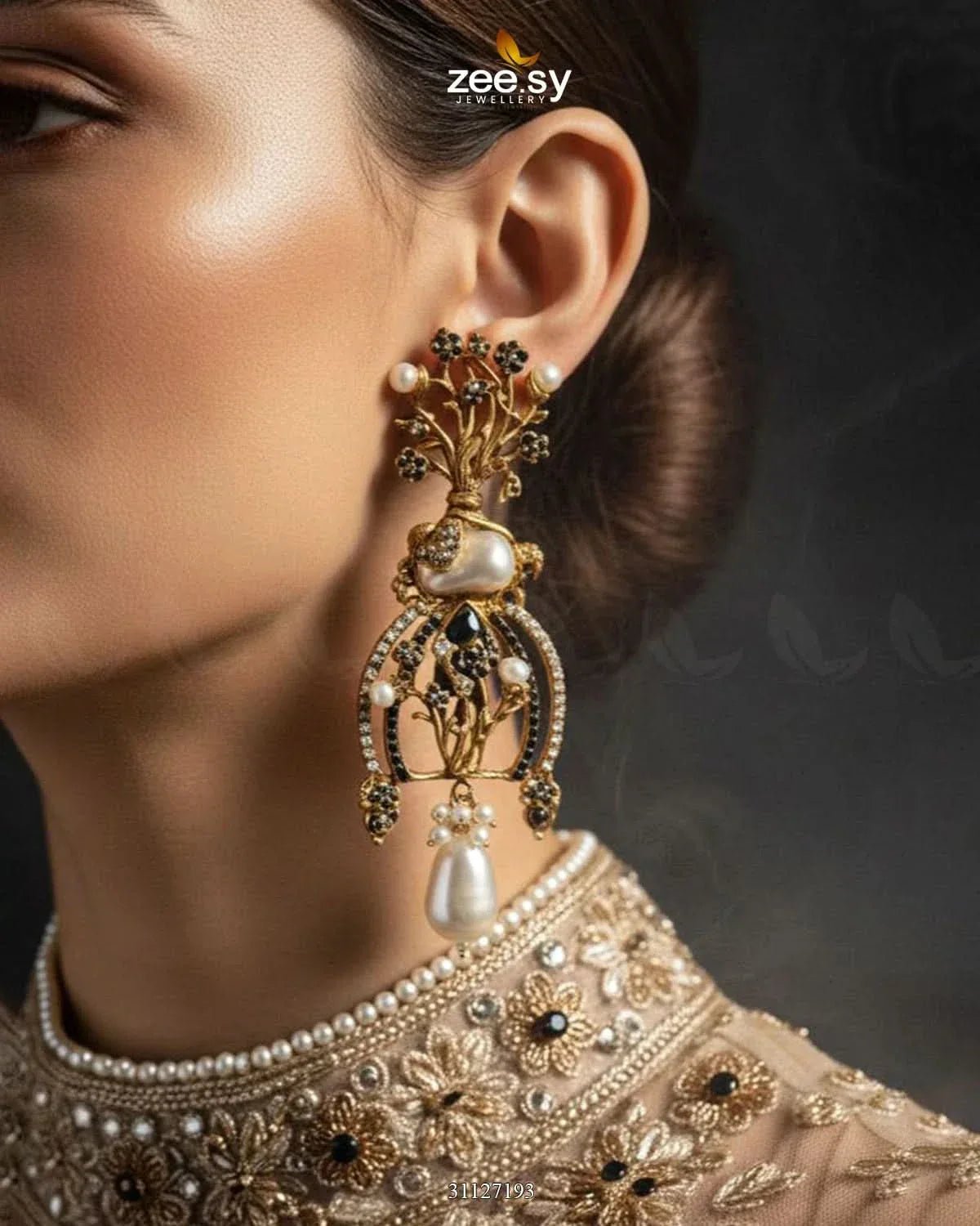 Elaborate Baroque Pearl Earrings Earrings - Zeesy Jewellery Pakistan | Premium Artificial & Imitation Jewellery