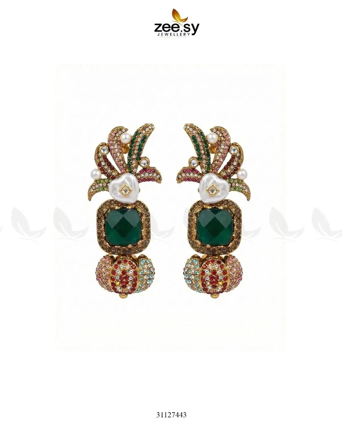 Festive Peacock Baroque Pearl Earrings Earrings - Zeesy Jewellery Pakistan | Premium Artificial & Imitation Jewellery