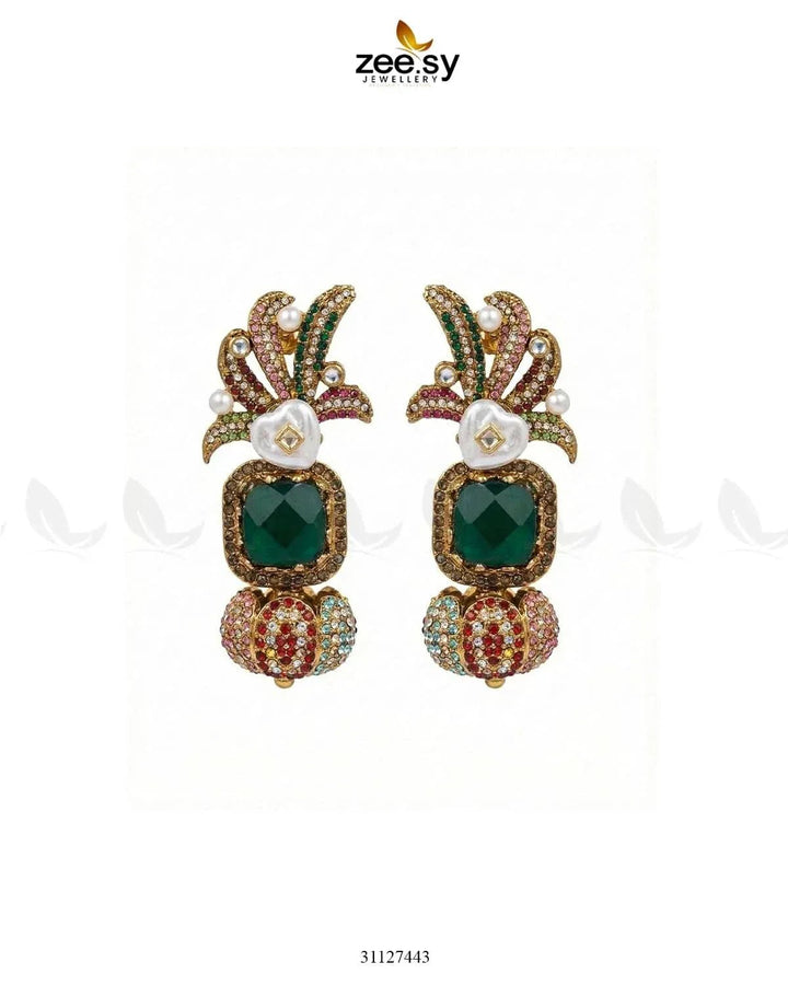 Festive Peacock Baroque Pearl Earrings Earrings - Zeesy Jewellery Pakistan | Premium Artificial & Imitation Jewellery