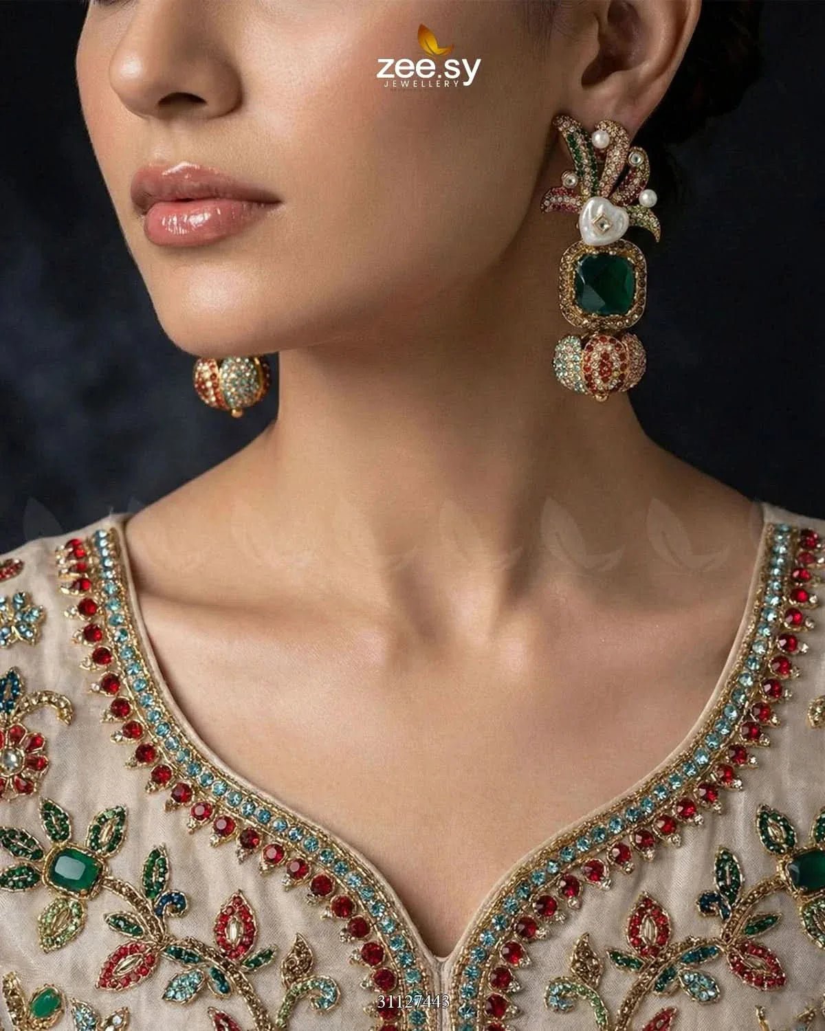 Festive Peacock Baroque Pearl Earrings Earrings - Zeesy Jewellery Pakistan | Premium Artificial & Imitation Jewellery