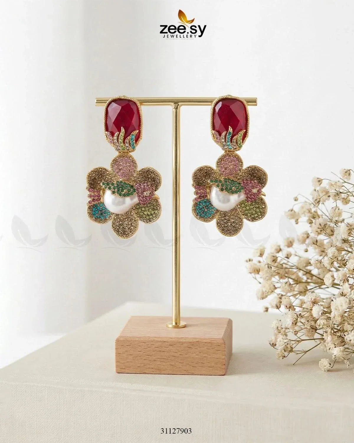 Fuchsia Pearl Gemstone Earrings Earrings - Zeesy Jewellery Pakistan | Premium Artificial & Imitation Jewellery