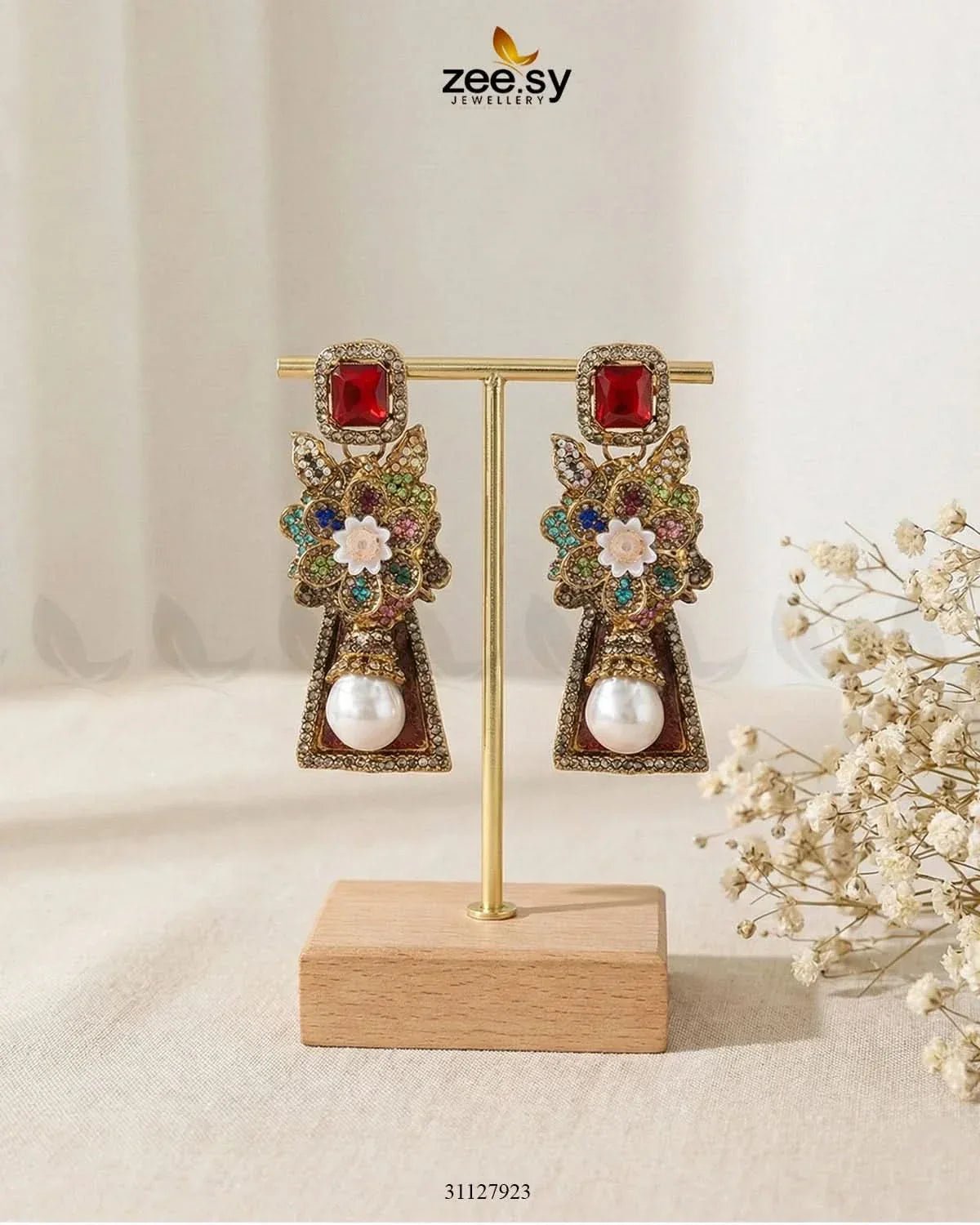 Ruby Palace Baroque Pearl Earrings Earrings - Zeesy Jewellery Pakistan | Premium Artificial & Imitation Jewellery