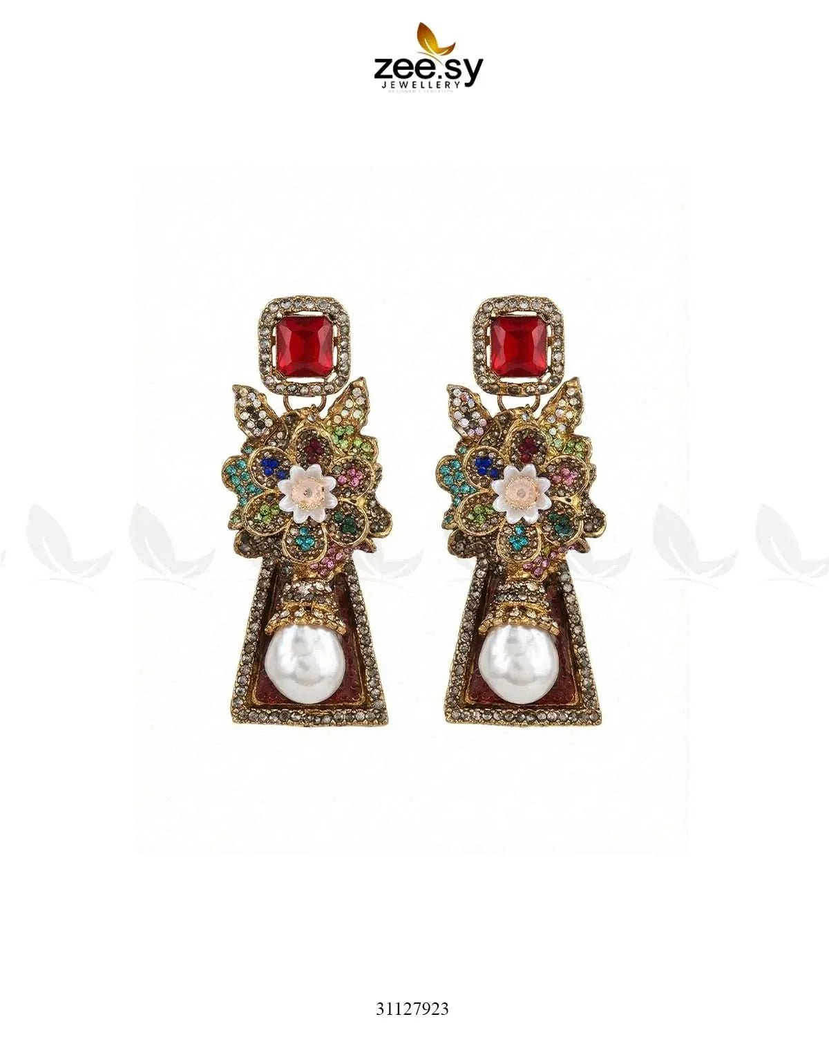 Ruby Palace Baroque Pearl Earrings Earrings - Zeesy Jewellery Pakistan | Premium Artificial & Imitation Jewellery