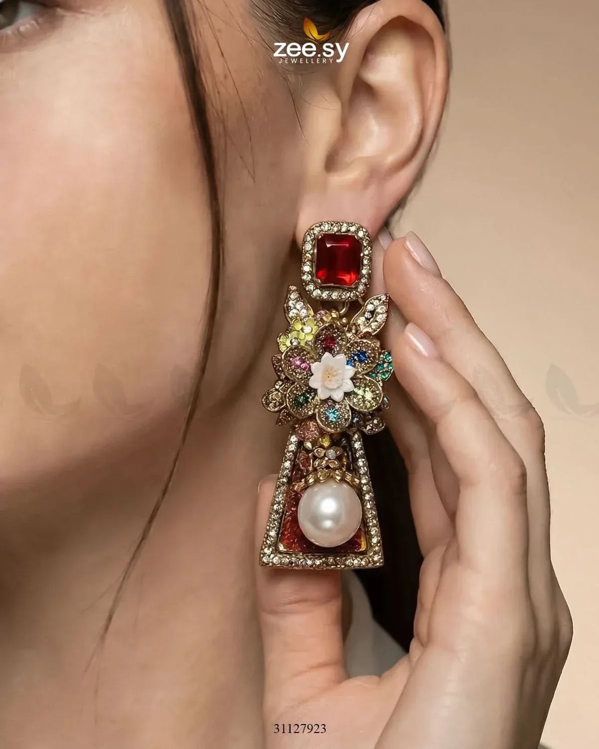 Ruby Palace Baroque Pearl Earrings Earrings - Zeesy Jewellery Pakistan | Premium Artificial & Imitation Jewellery