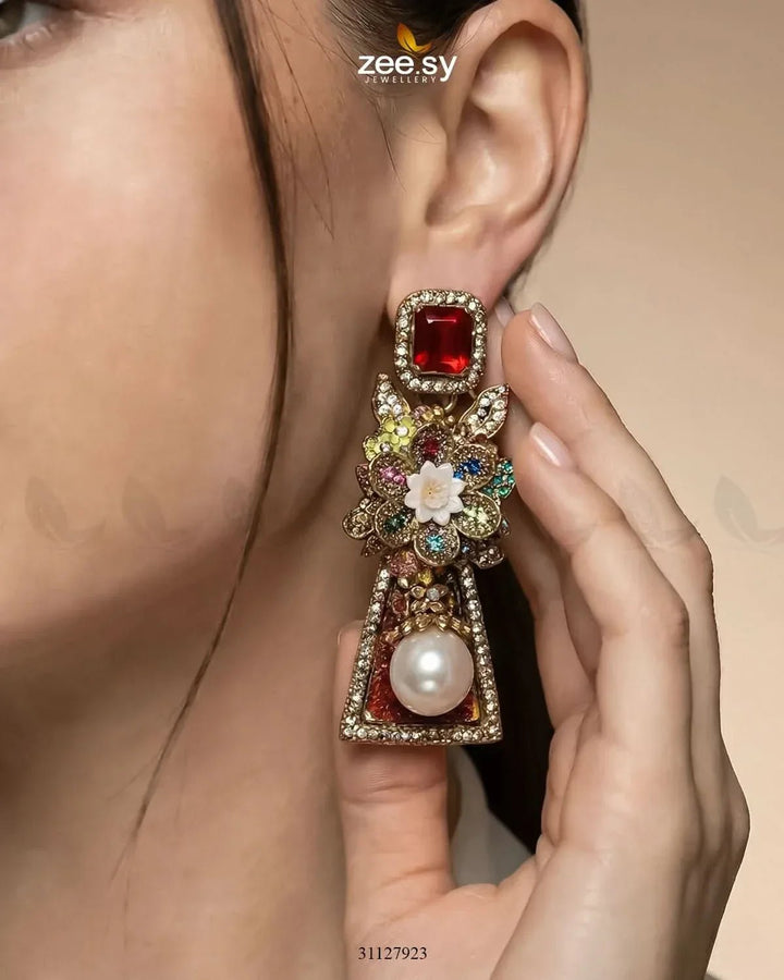 Ruby Palace Baroque Pearl Earrings Earrings - Zeesy Jewellery Pakistan | Premium Artificial & Imitation Jewellery