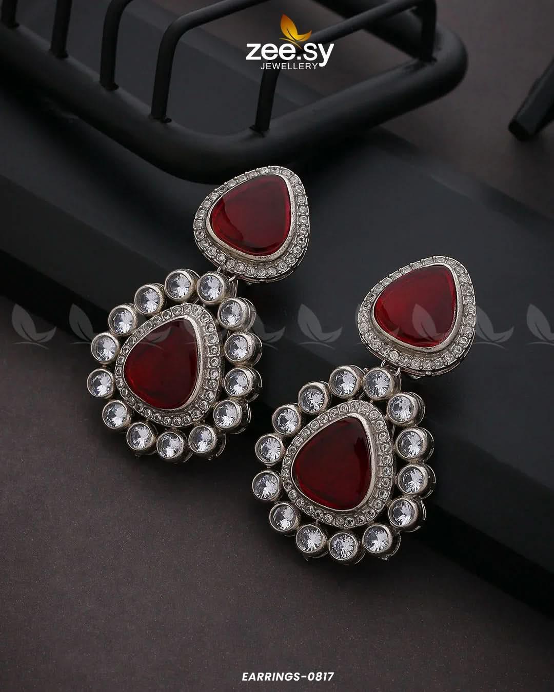 EARRINGS-0817 Red Earrings - Zeesy Jewellery Pakistan | Premium Artificial & Imitation Jewellery