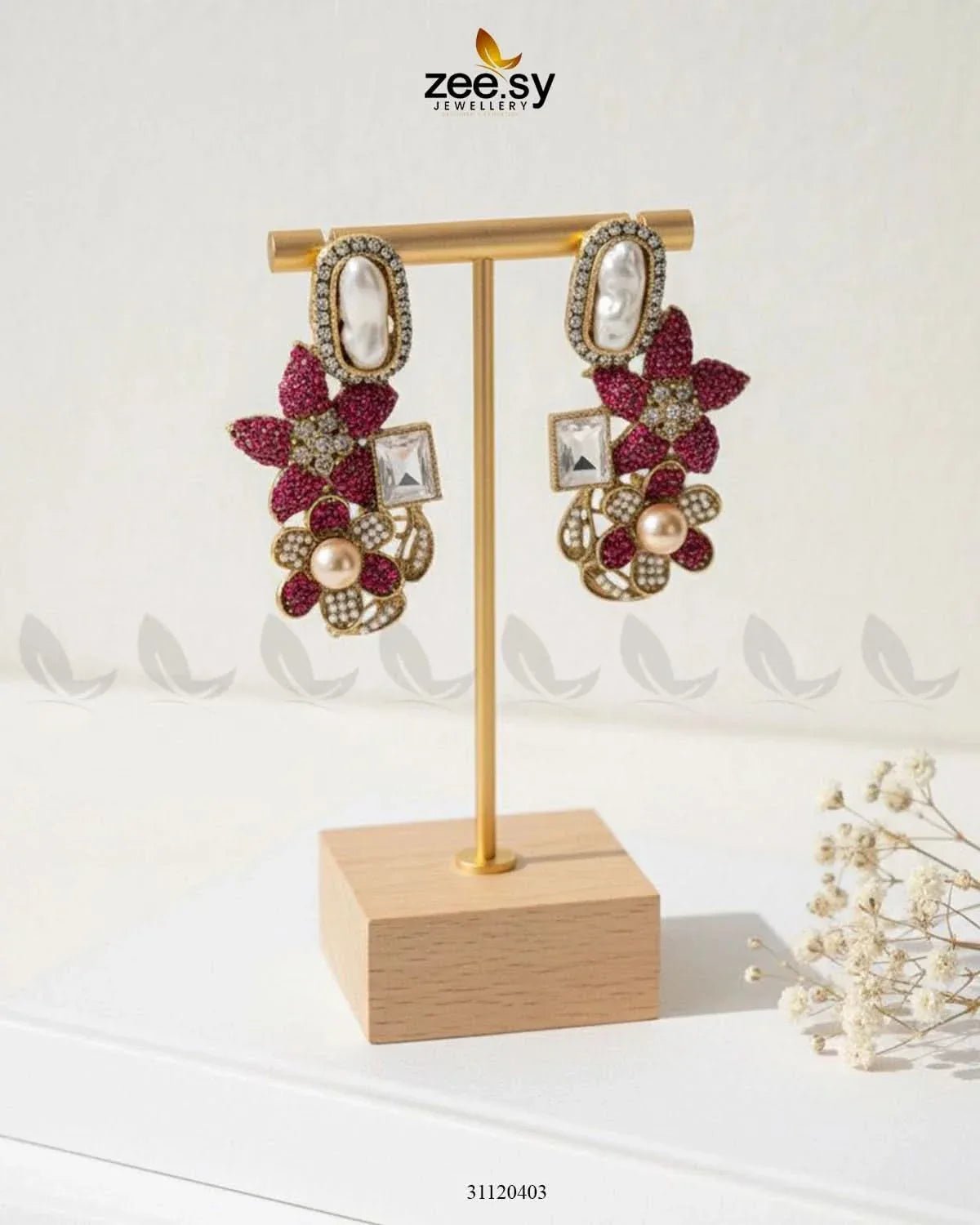 Baroque Garden Cluster Earrings Fuchsia Earrings - Zeesy Jewellery Pakistan | Premium Artificial & Imitation Jewellery