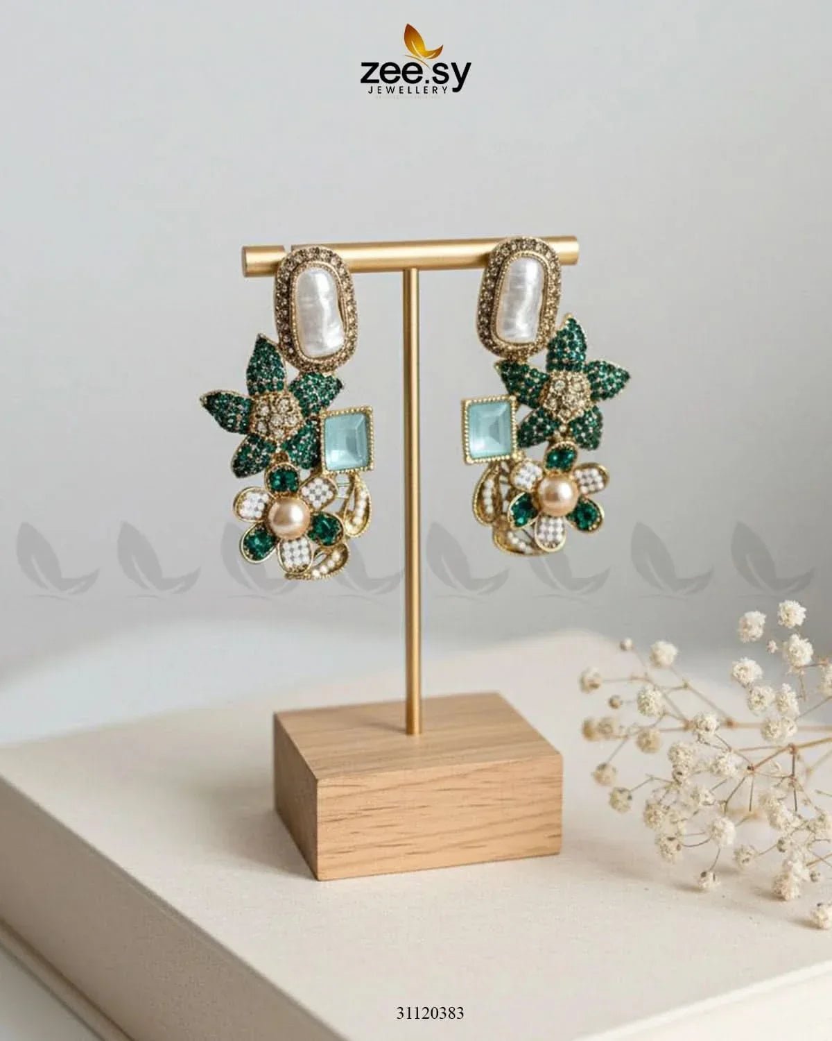 Baroque Garden Cluster Earrings Green Earrings - Zeesy Jewellery Pakistan | Premium Artificial & Imitation Jewellery
