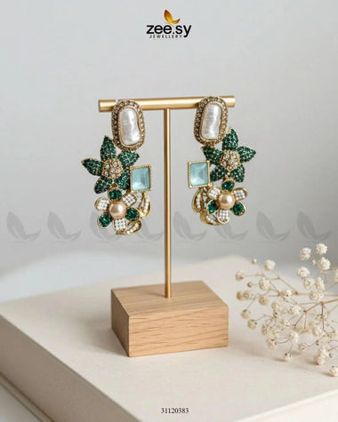 Baroque Garden Cluster Earrings Green Earrings - Zeesy Jewellery Pakistan | Premium Artificial & Imitation Jewellery