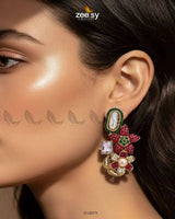 Baroque Garden Cluster Earrings Red and Green Earrings - Zeesy Jewellery Pakistan | Premium Artificial & Imitation Jewellery