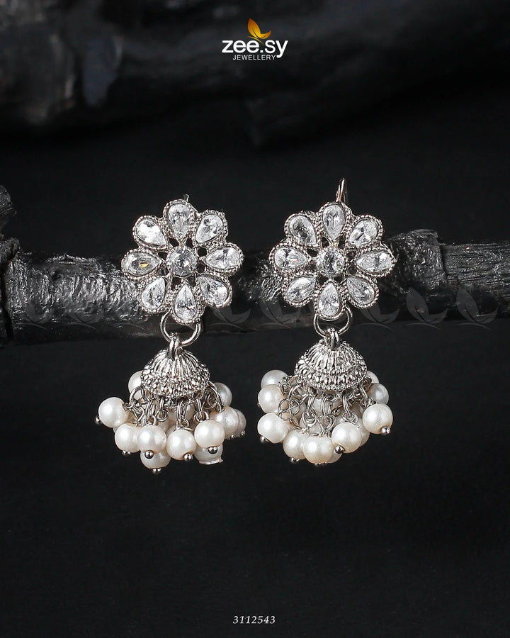 Atiqa Earrings Silver White Earrings - Zeesy Jewellery Pakistan | Premium Artificial & Imitation Jewellery