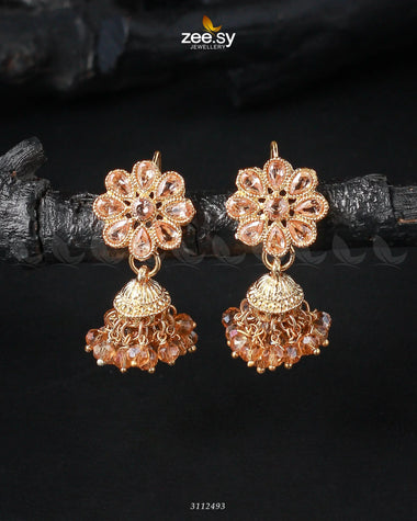 Atiqa Earrings Golden Champagne Earrings - Zeesy Jewellery Pakistan | Premium Artificial & Imitation Jewellery