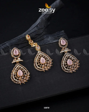 Plumeria Earrings Golden Mint Pink Champagne Earrings - Zeesy Jewellery Pakistan | Premium Artificial & Imitation Jewellery