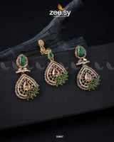 Plumeria Earrings Golden Champagne Green Earrings - Zeesy Jewellery Pakistan | Premium Artificial & Imitation Jewellery