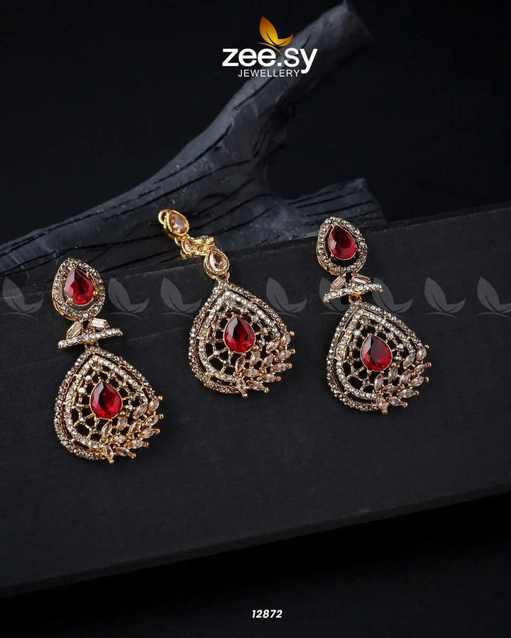 Plumeria Earrings Golden Red Champagne Earrings - Zeesy Jewellery Pakistan | Premium Artificial & Imitation Jewellery