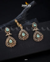 Plumeria Earrings Golden Mint Green Champagne Earrings - Zeesy Jewellery Pakistan | Premium Artificial & Imitation Jewellery