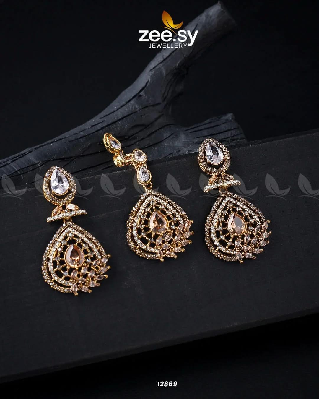 Plumeria Earrings Golden Champagne White Earrings - Zeesy Jewellery Pakistan | Premium Artificial & Imitation Jewellery