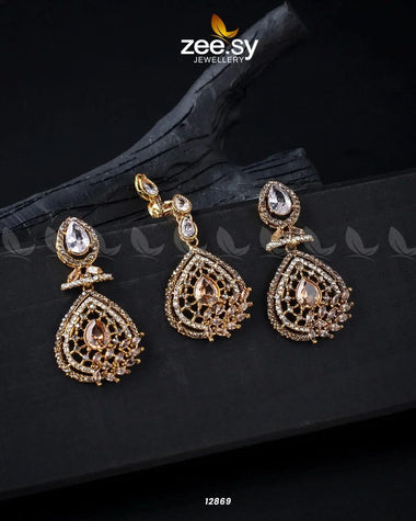 Plumeria Earrings Golden Champagne White Earrings - Zeesy Jewellery Pakistan | Premium Artificial & Imitation Jewellery